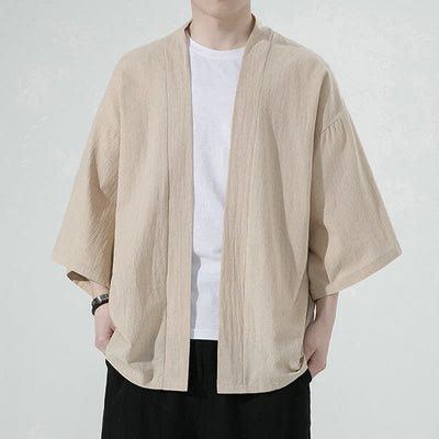 Buddha Stones Summer Casual Minimalist Solid Men's Kimonos - Tan - US/UK/AU46, EU56 (5XL) - image 4