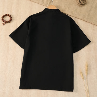 Buddha Stones Summer Casual Tang Style Mandarin Collar Solid Men's Short Sleeve Shirts With Pocket - image 11