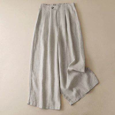 Buddha Stones Summer Casual Minimalist Button-Up Solid Ankle Pants Women's Wide Leg Pants With Pocket - Beige - US8-10, UK/AU12-14, EU40-42 (2XL) - image 11