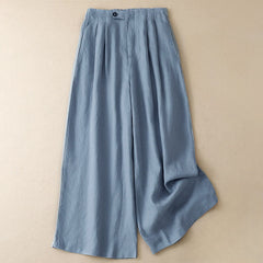Buddha Stones Summer Casual Minimalist Button-Up Solid Ankle Pants Women's Wide Leg Pants With Pocket - CornflowerBlue - US8-10, UK/AU12-14, EU40-42 (2XL) - image 0