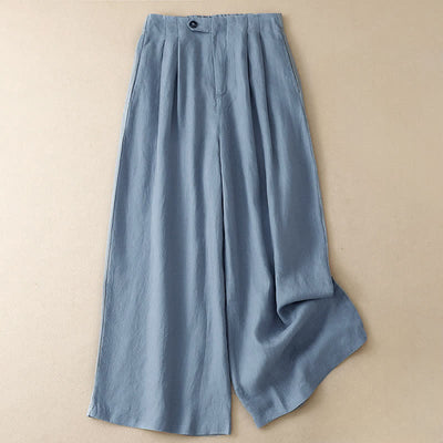 Buddha Stones Summer Casual Minimalist Button-Up Solid Ankle Pants Women's Wide Leg Pants With Pocket - CornflowerBlue - US8-10, UK/AU12-14, EU40-42 (2XL) - image 0