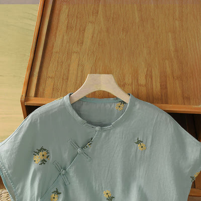 Buddha Stones Summer Casual Tang Style Mandarin Collar Embroidery Floral Tank Top Women's Sleeveless Shirts - image 10