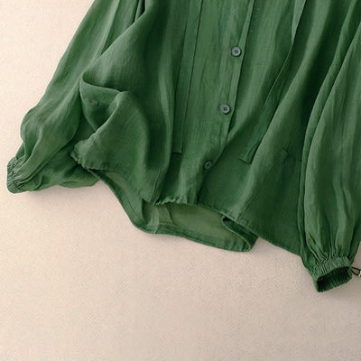 Buddha Stones Summer Casual Minimalist Button-Up Drawstring Solid Women's Long Sleeve Shirts With Pocket - image 7