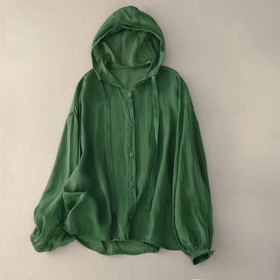 Buddha Stones Summer Casual Minimalist Button-Up Drawstring Solid Women's Long Sleeve Shirts With Pocket - SeaGreen - US14, UK/AU18, EU46 (2XL) - image 4