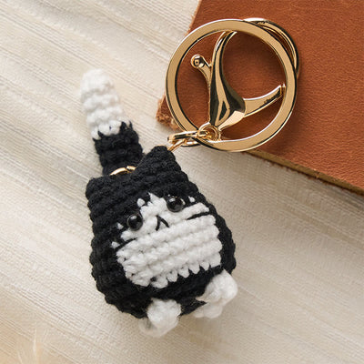 Buddha Stones Handmade Crochet Cute Cat Bag Charm Softness Keychains - Black & White Cat - image 9
