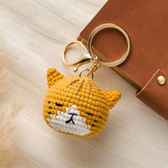 Buddha Stones Hand-Woven Crochet Cute Cat Head Bag Harmony Keychains - Orange Cat - image 0