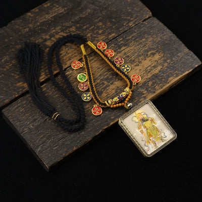 Buddha Stones Copper Lord Guan Protection Braided Tassel Thangka Necklace - Yellow Full-body Lord Guan Thangka - image 11