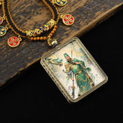 Foviel Copper Lord Guan Protection Braided Tassel Thangka Necklace