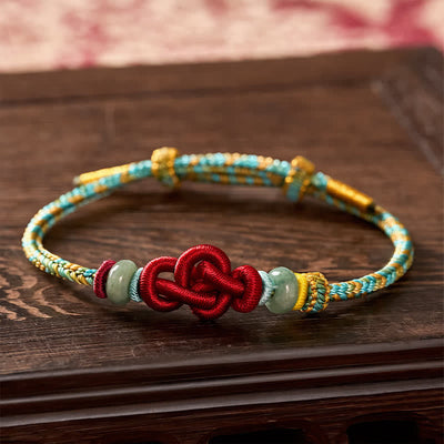 Buddha Stones Handmade Braided Yellow Green Wenchang Knot Jade Luck Adjustable Bracelet - image 5