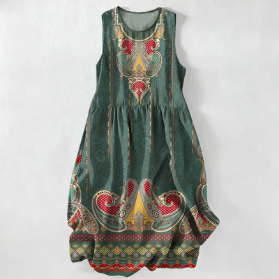 Buddha Stones Summer Casual Persian Paisley Border Pattern Women's Summer Sleeveless Midi Dress With Pockets - ForestGreen - US16，UK/AU20，EU48 (3XL) - image 4
