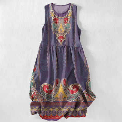 Buddha Stones Summer Casual Persian Paisley Border Pattern Women's Summer Sleeveless Midi Dress With Pockets - SlateBlue - US16，UK/AU20，EU48 (3XL) - image 5