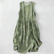 Foviel Summer Casual Boho Paisley Medallion Pattern Women's Summer Sleeveless Midi Dress With Pockets