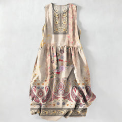 Buddha Stones Summer Casual Vintage Floral Medallions Leaves Pattern Women's Summer Sleeveless Midi Dress With Pockets - OldLace - US16，UK/AU20，EU48 (3XL) - image 0