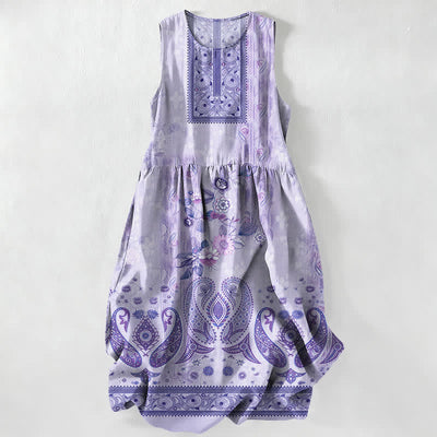 Buddha Stones Summer Casual Vintage Floral Medallions Leaves Pattern Women's Summer Sleeveless Midi Dress With Pockets - SlateBlue - US16，UK/AU20，EU48 (3XL) - image 5