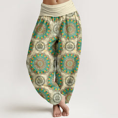 Buddha Stones Cotton Boho Mandala Pattern Women's Elastic Waist Harem Pants - Beige - US16，UK/AU20，EU48 (3XL) - image 0