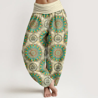 Buddha Stones Cotton Boho Mandala Pattern Women's Elastic Waist Harem Pants - Beige - US16，UK/AU20，EU48 (3XL) - image 0