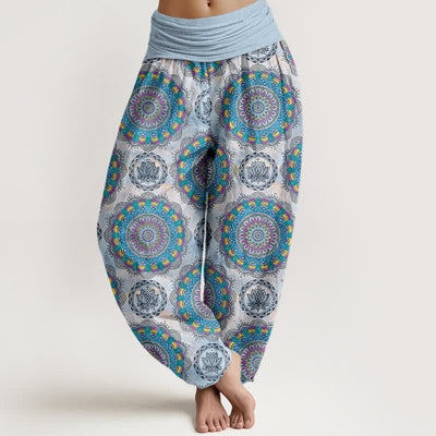 Buddha Stones Cotton Boho Mandala Pattern Women's Elastic Waist Harem Pants - LightSkyBlue - US16，UK/AU20，EU48 (3XL) - image 5