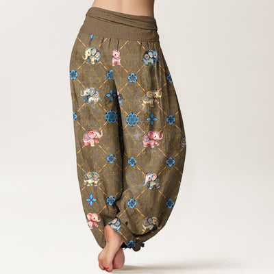Buddha Stones Cotton Elephant Floral Pattern Women's Elastic Waist Harem Pants - image 7
