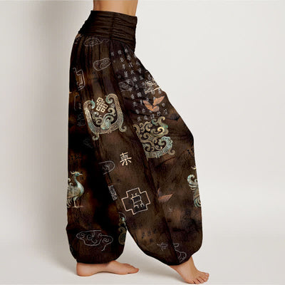 Buddha Stones Cotton Phoenix Cloud Pattern Women's Elastic Waist Harem Pants - image 1