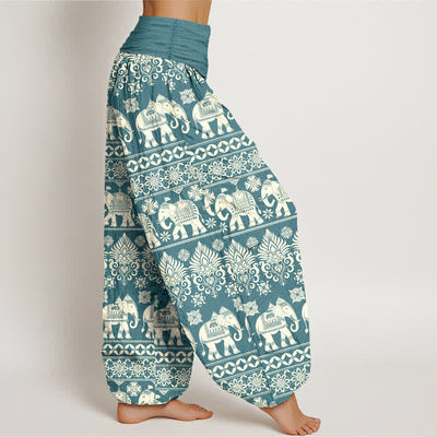 Buddha Stones Cotton Elephant Tribal Stripe Pattern Women's Elastic Waist Harem Pants - image 9