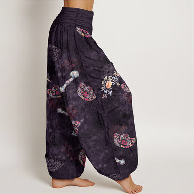 Buddha Stones Cotton Bohemian Floral Fan Pattern Women's Elastic Waist Harem Pants - image 6
