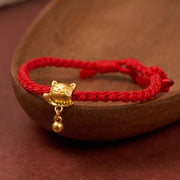 Bracelet de protection tressé à la main avec pendentif boule à breloque chat porte-bonheur en cuivre et cordon rouge tibétain Foviel