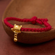 Foviel Tibetan Red String Copper Lucky Cat Drop Ball Pendant Hand-Woven Protection Bracelet