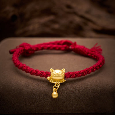 Buddha Stones Tibetan Red String Copper Lucky Cat Drop Ball Pendant Hand-Woven Protection Bracelet - image 3