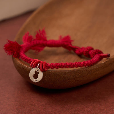 Buddha Stones 925 Sterling Silver Red String Protection Cat Round Hollow Design Charm Bracelet - image 11
