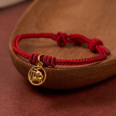 Buddha Stones Elephant Fu Character Gold Plated Copper Red String Wealth Bracelet - image 13