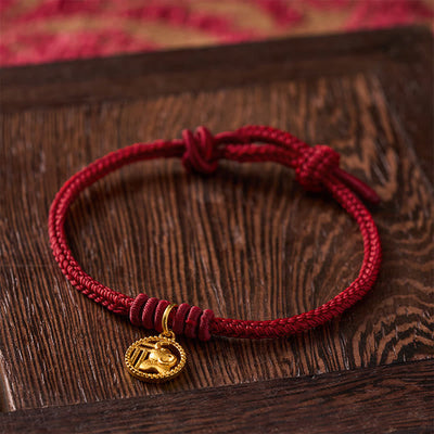 Buddha Stones Elephant Fu Character Gold Plated Copper Red String Wealth Bracelet - image 14