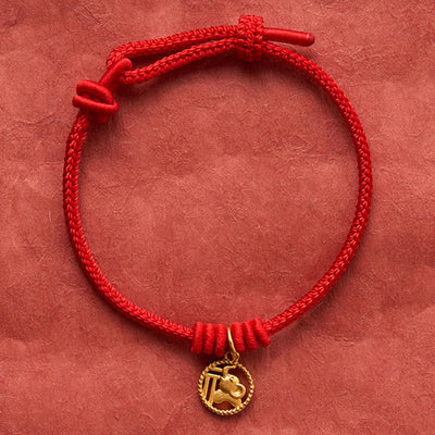 Buddha Stones Elephant Fu Character Gold Plated Copper Red String Wealth Bracelet - image 4