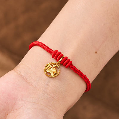 Buddha Stones Elephant Fu Character Gold Plated Copper Red String Wealth Bracelet - image 5
