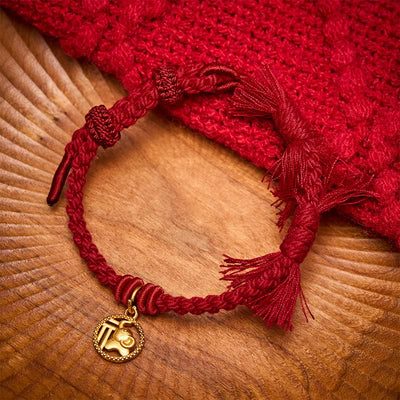 Buddha Stones Elephant Fu Character Gold Plated Copper Red String Balance Tibet Bracelet - Dark Red(Wrist Circumference 14-17cm) - image 11