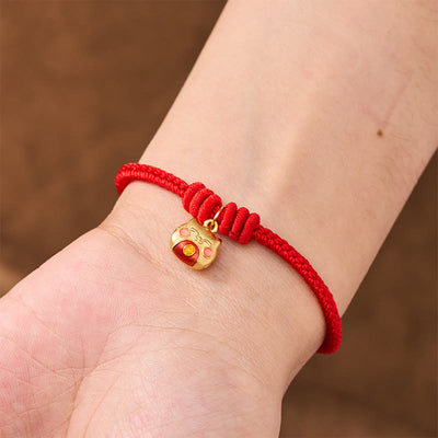 Buddha Stones Gold Plated 925 Sterling Silver Cat Red String Protection Bracelet - image 5