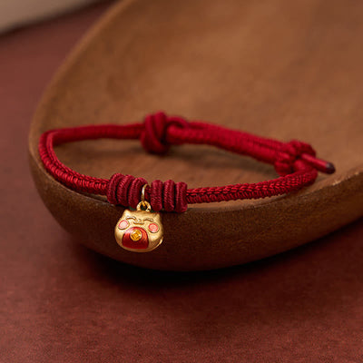 Buddha Stones Gold Plated 925 Sterling Silver Cat Red String Protection Bracelet - image 11