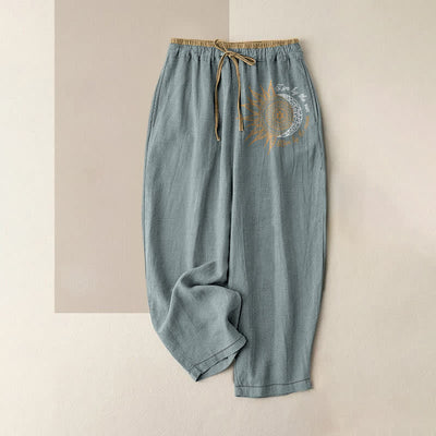 Buddha Stones Pure Cotton Sun and Moon Mandala Pattern Women's Elastic Waist Pants With Pockets - LightBlue - US16，UK/AU20，EU48 (3XL) - image 8