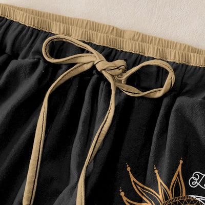 Buddha Stones Pure Cotton Sun and Moon Mandala Pattern Women's Elastic Waist Pants With Pockets - image 1