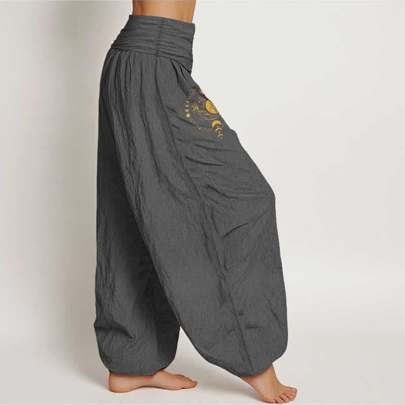 Buddha Stones Pure Cotton Golden Moon Phase Pattern Women's Elastic Waist Harem Pants - image 6