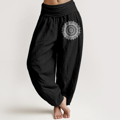 Buddha Stones Pure Cotton Mandala Pattern Women's Elastic Waist Harem Pants - Black - US16，UK/AU20，EU48 (3XL) - image 5