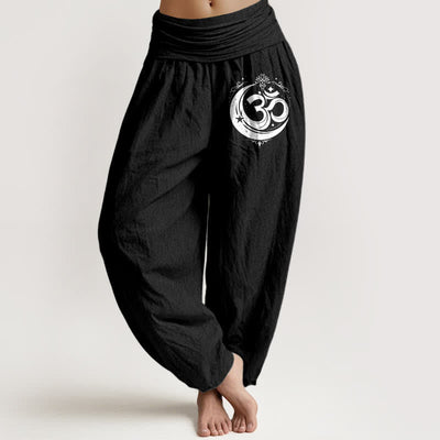 Buddha Stones Pure Cotton Sacred Om Pattern Women's Elastic Waist Harem Pants - Black - US16，UK/AU20，EU48 (3XL) - image 5