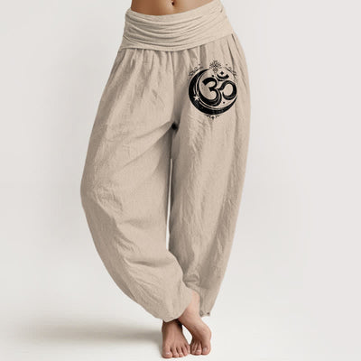 Buddha Stones Pure Cotton Sacred Om Pattern Women's Elastic Waist Harem Pants - Tan - US16，UK/AU20，EU48 (3XL) - image 14