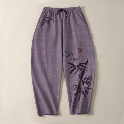 Buddha Stones Pure Cotton Ink Bamboo Pattern Drawstring Men's Tapered Pants With Pockets - image 13