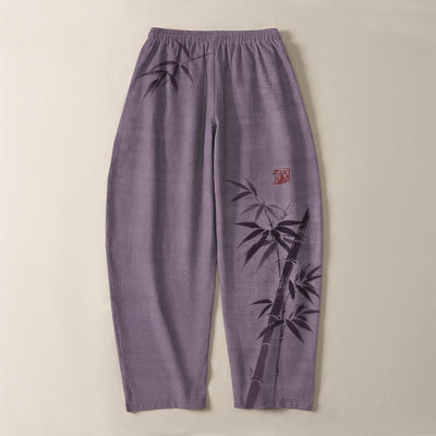 Buddha Stones Pure Cotton Ink Bamboo Pattern Drawstring Men's Tapered Pants With Pockets - image 14