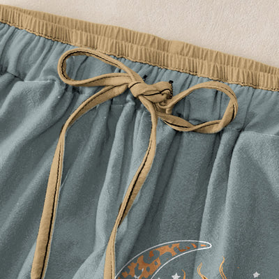 Buddha Stones Pure Cotton Celestial Sun Moon Pattern Women's Elastic Waist Pants With Pockets - image 9