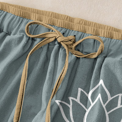 Buddha Stones Pure Cotton White Lotus Pattern Women's Elastic Waist Pants With Pockets - image 9