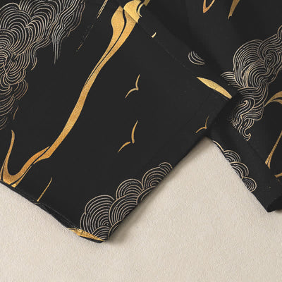 Buddha Stones Pure Cotton Golden Cloud Wave Pattern Drawstring Men's Tapered Pants With Pockets - image 5