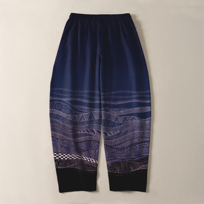 Buddha Stones Pure Cotton Tribal Wave Pattern Drawstring Men's Tapered Pants With Pockets - image 10