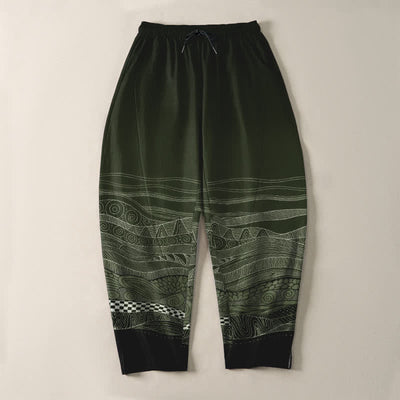 Buddha Stones Pure Cotton Tribal Wave Pattern Drawstring Men's Tapered Pants With Pockets - image 13