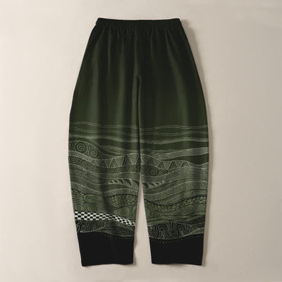 Buddha Stones Pure Cotton Tribal Wave Pattern Drawstring Men's Tapered Pants With Pockets - image 14
